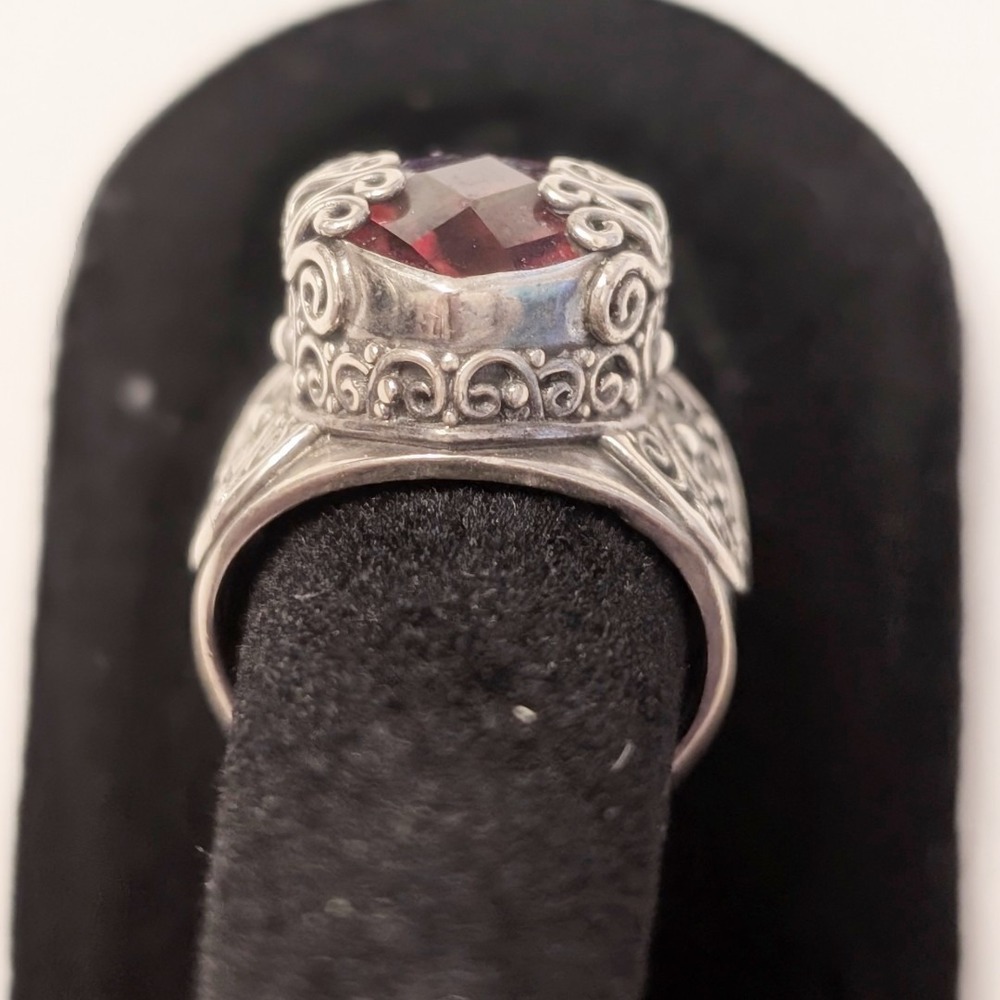 Sarda Bali Sterling Silver 925 Pear Shaped Pink Purple Quartz Filigree Ring 7 - Picture 10 of 11